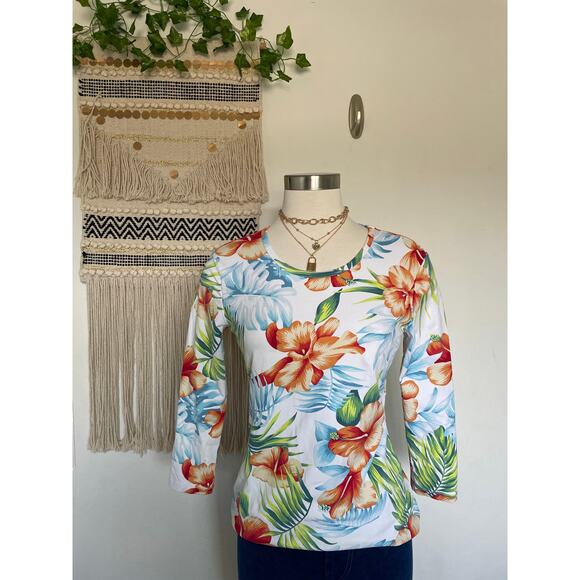 J. McLaughlin Nylon Spandex Signature Blouse 3/4 Sleeve BOTANNICA XS - Picture 1 of 6
